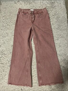 H&M Dusty Rose Wide-Leg Jeans with Frayed Hem